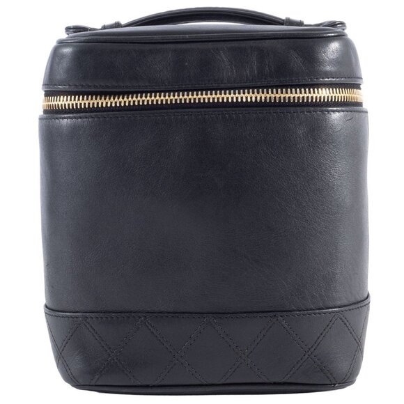 CHANEL Black Lambskin Leather Pouch